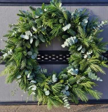 3ft noble + cupress + eucco clamp wreath